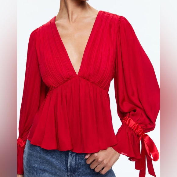 Elegant Red Women's Top - Picture 2 of 6